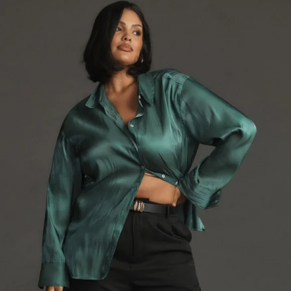 Anthropologie Silky Iridescent Buttondown Shirt Size Extra Large - Picture 3 of 14